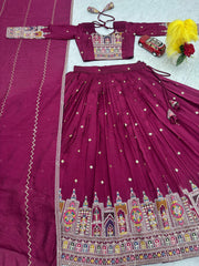 Beautiful Pure Vichitra Silk Embroidery Coding Sequence & Thread Work Lehenga Choli