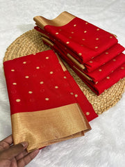 Beautiful Red Soft Premium katan Silk With Zari Rich Pallu With Saree