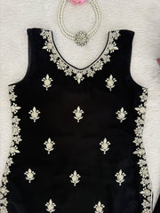 Festive Ready Black Palazzo Set With Fancy Lace & Embroidery Work