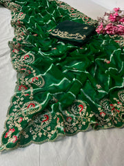 Beautiful Georgette Prism Leheriya Coding Sequence Work Saree