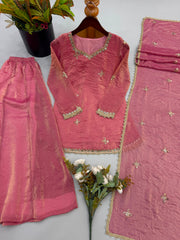 Party-wear Fendy Silk Embroidery Sequence & Real Mirror Work Sharara