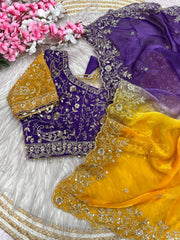 Elegant Satin Saree With Designer Embellished Stitched Blouse