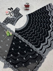 Blockbuster Black Georgette Thread With Sequence Work Lehenga Choli