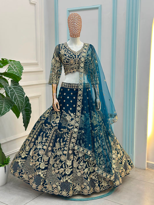 Party-wear Butterfly Net Sequins & Codding Embroidery Work Lehenga Choli