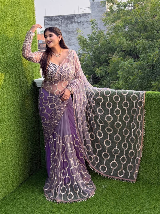 Bollywood Blockbuster Sequence Designer Sequins Embroidery Work Saree