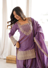 Festive Special Vichitra Silk Embroidery Sequence Zari Dori Work Salwar Suit