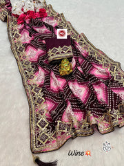 Trending Digital Chinon Silk Bandhej Gottpati Work Saree