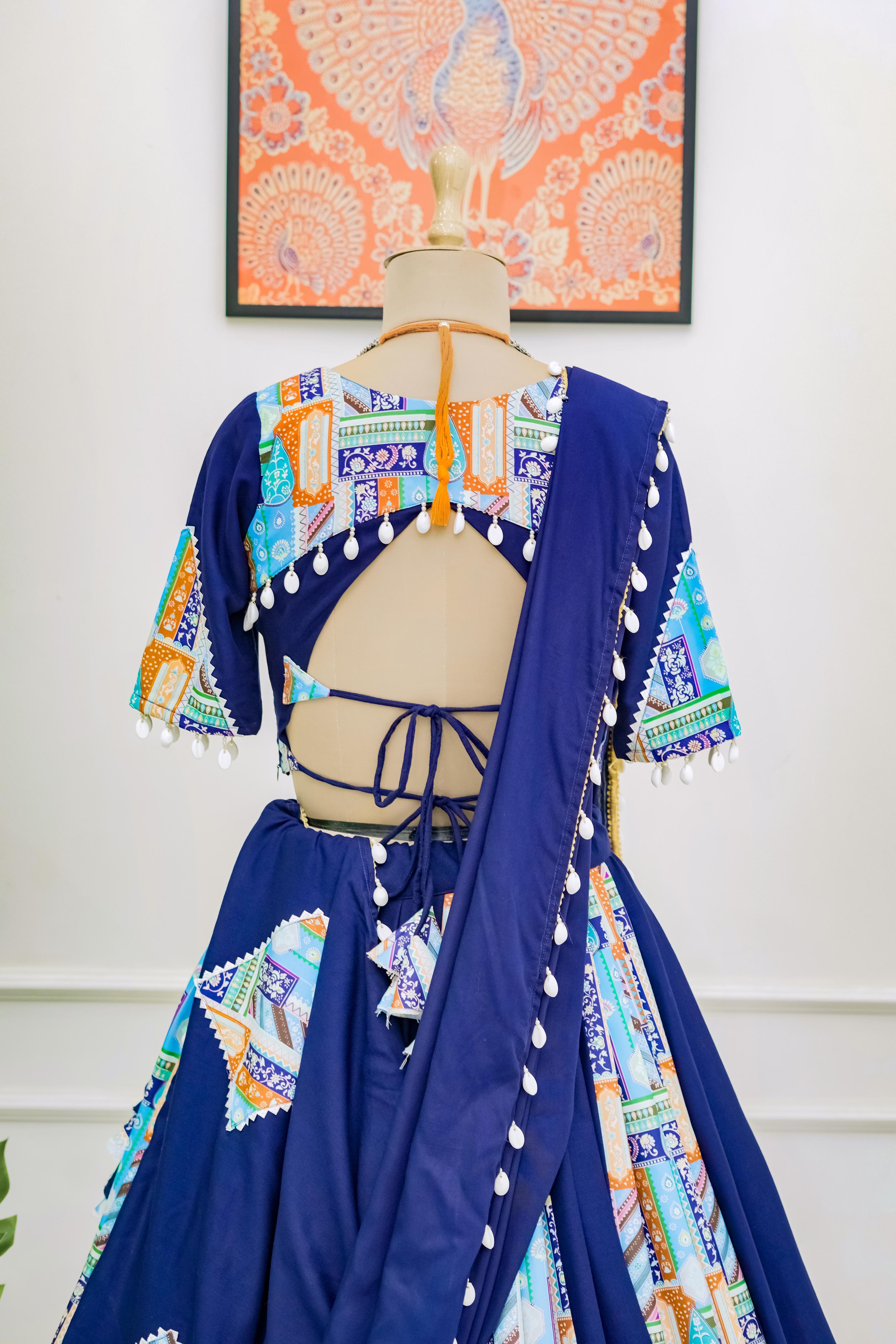 Navratri Special Blue Digital Printed Kodi Lace Border Lehenga Choli