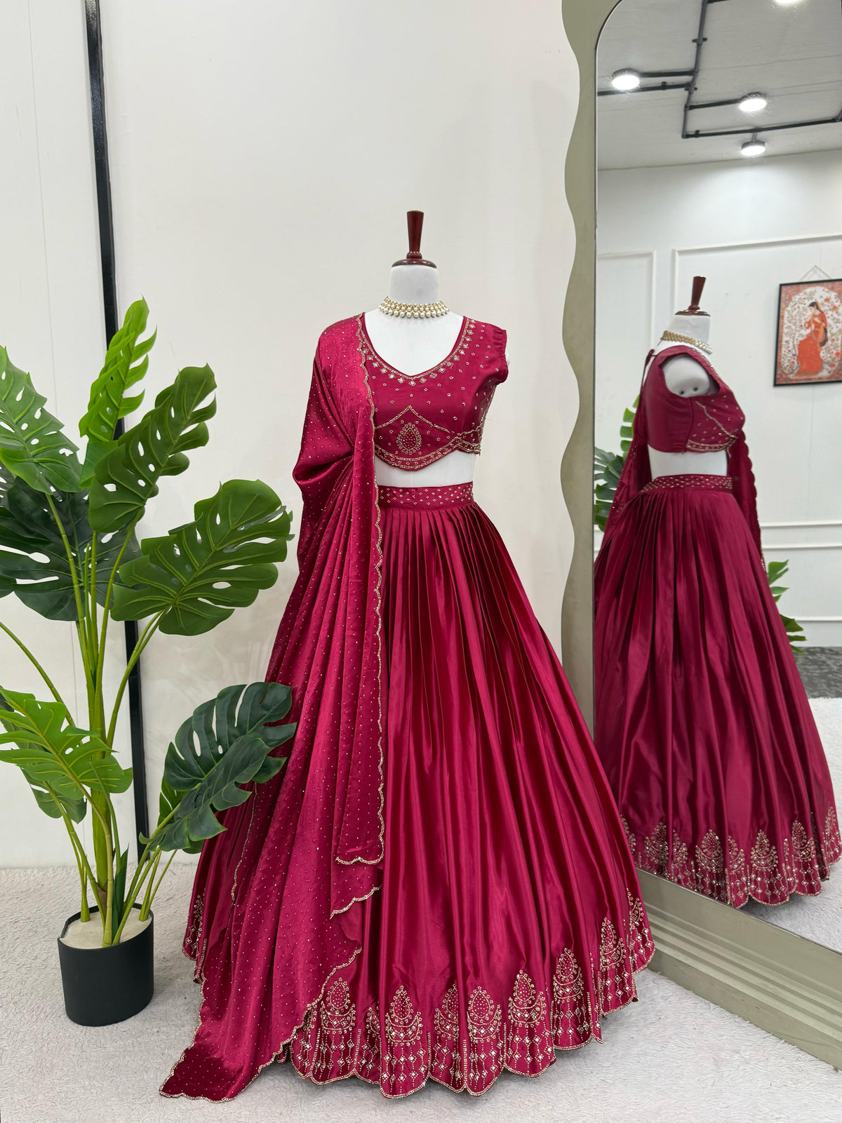 Beautiful Satin Silk Real Mirror Work Lehenga Choli