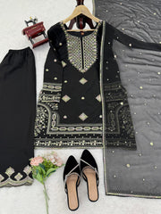Beautiful Elegance Black Roman Silk Salwar Suit