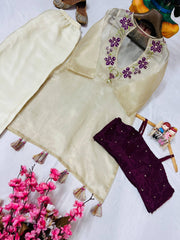 Beautiful Floral Embroiderd  Sequence Organza Work Co Set