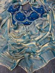 Beautiful Heavy Space Silk Saree With Designer Stitched Blouse