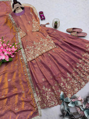 Party-wear Designer Dual Shaded Fendy Silk Embroidery Sequence Work Set
