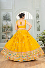 Beautiful Yellow Georgette Embroidery & Sequence Designer Work Lehenga Choli