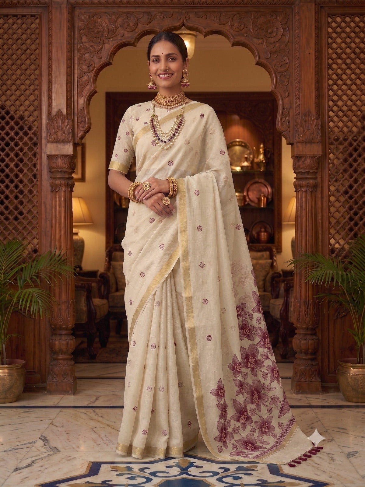 Beautiful Elegant Jamdhani Handloom Cotton Silk Saree