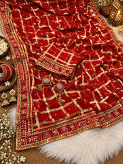 karwa chauth Special Red Silk Saree With Golden Weaving Tassels