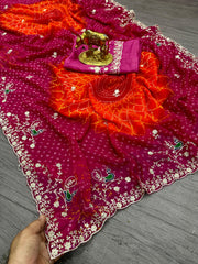 Beautiful Pure Georgette With Jodhpur Bandhani Printed Saree