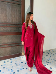 Party-wear French Crape Beads & Sequence Embroidery Work Salwar Suit