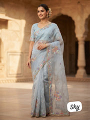 Beautiful Soft Lightweight Chiffon Zaal Sequence Multi Bungli Work Saree