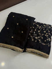 Party-wear Space Satin Multi Sequence With Real Mirror Lace Saree
