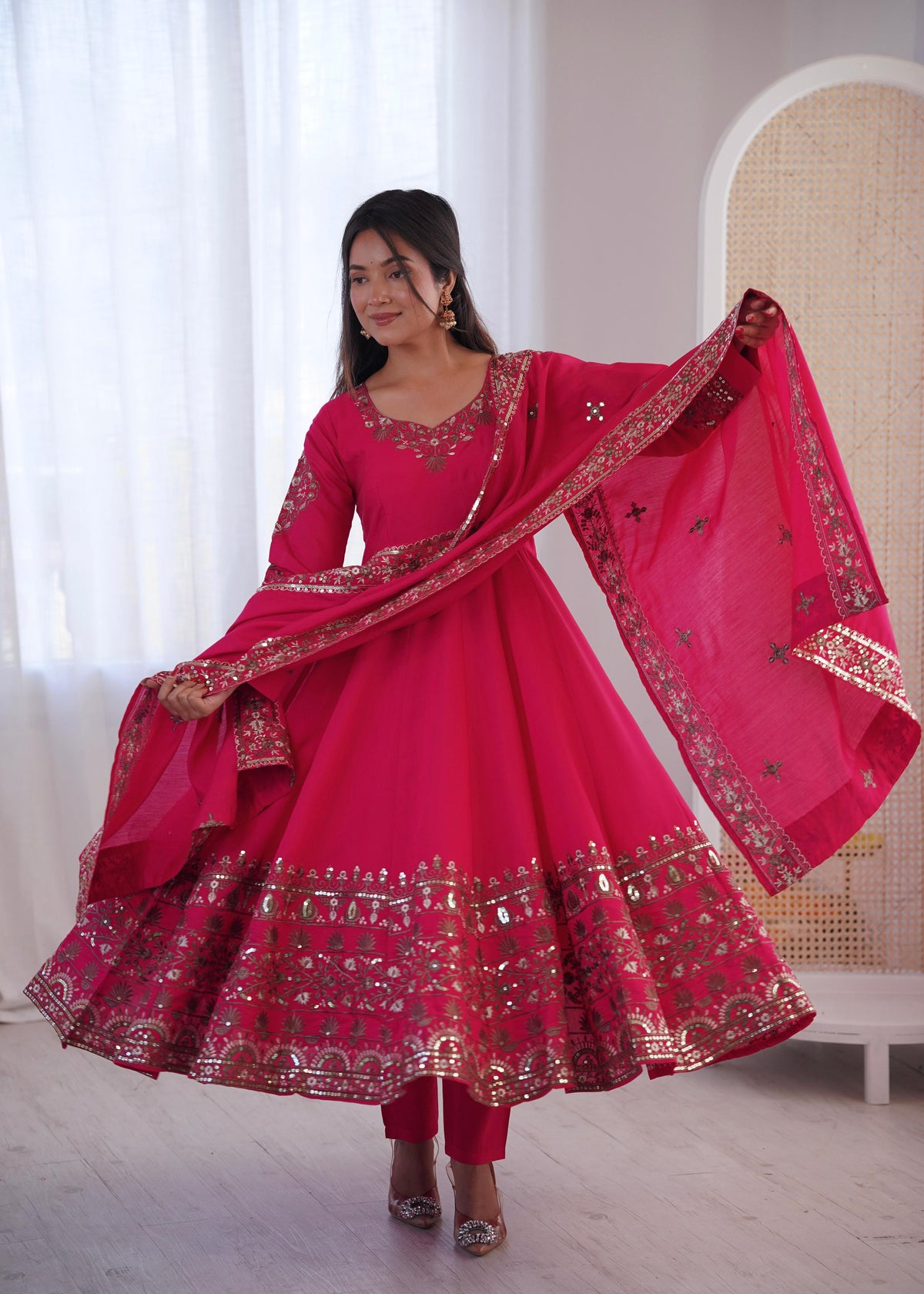 Elegant Embroidered Sequence Designer Anarkali Gown
