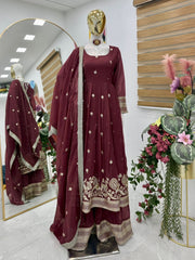 Designer Party-wear Gold Crazy Embroidery & Lace Work Suit