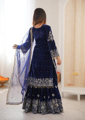 Partywear Viscose Velvet Cording Dori Embroidery with Sequin Work Suit