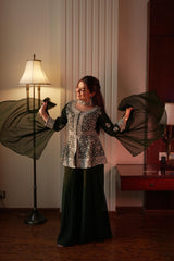 Wedding Special Georgette Embroidery & Sequence Work Top With Palazzo