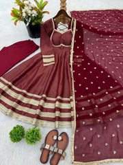 Party-wear Cosmos Gold Lace Work Designer Anarkali Three Piece Set