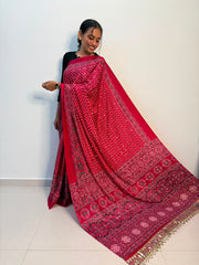 Trending Pure Arjakh Satin Viscose Silk With Real Mirror & Printed Saree