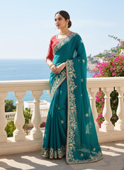 Beautiful Fendy Chiffon Silk Embroidery With Piping Border Saree