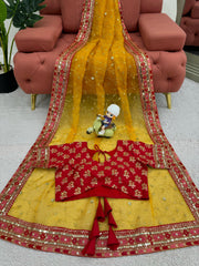 Beautiful Designer Yellow Organza Silk Saree