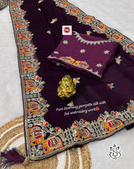 Beautiful Heavy Silky Blooming Georgette Multi Work Saree