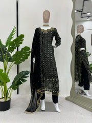 Pretty Black Colour Sequence Real Mirror Work Salwar Suit