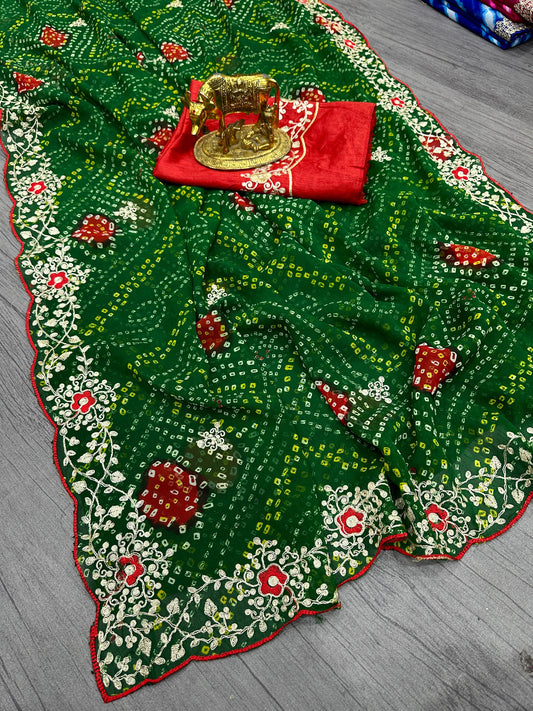 Beautiful Georgette Luxury Bandhani Printed Saree