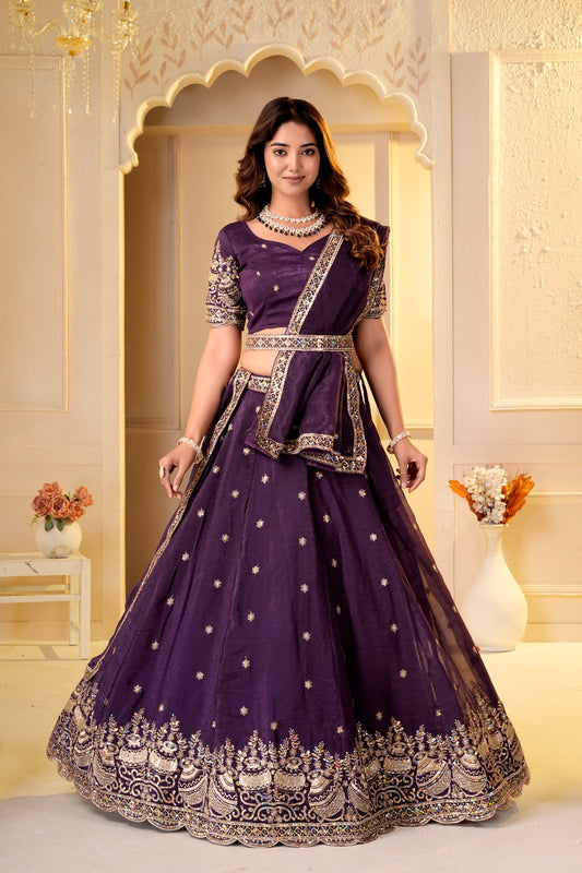 Festive Special Crunchy Silk Embroidery Zari & Sequence Beads Work Lehenga Choli