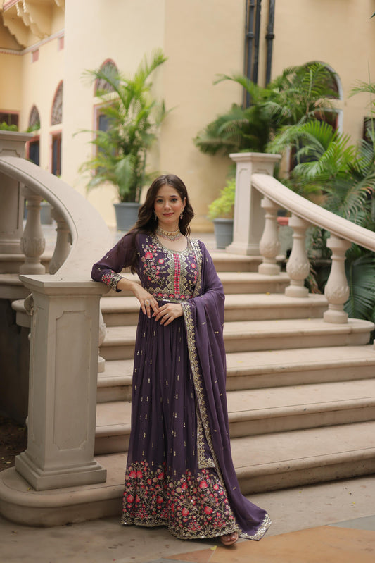 Glamours  Designer Ready-made Georgette With Rich Sequence Embroidered Work Gown
