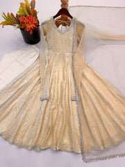Beautiful Doremon Crush Silk With Real Mirror Work Gown