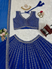 Mesmerizing Blue Georgette Sequence & Thread Work Lehenga Choli