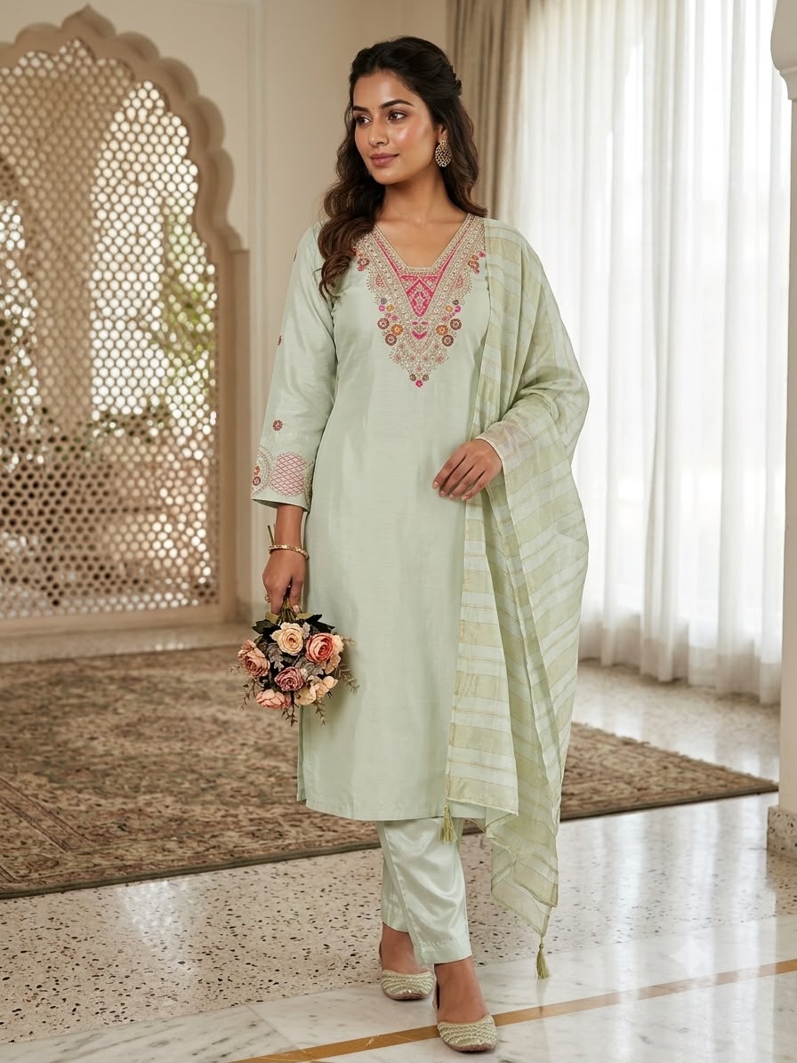 Beautiful Roman Silk Embroidery Sequence Work Salwar suit