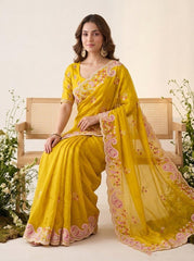 Beautiful Space Silk Embroidery With Cutwork Border Saree