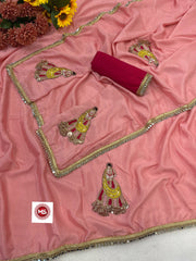 Festive Season Special Chinon Silk Multi Moti Cutdana & Sequence Work Saree