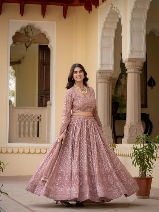 Perfect Wedding Special Georgette Thread Zari Sequence Embroidery Work Lehenga Choli