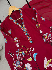 Festive Special Glass Roman Embroidery Work Salwar Suit