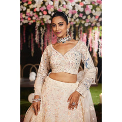 Reception Special Bridal Premium Soft Butterfly Net Multi Thread Embroidery Work Lehenga Choli