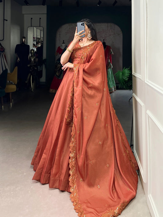 Beautiful Woven With Elegance Korean Pure Tussar Silk Lehenga Choli