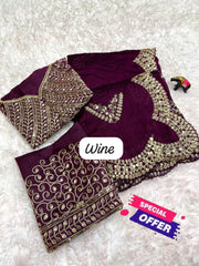 Beautiful Vichitra Silk Coding & Sequence Work  Saree