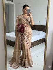 Beautiful Georgette Sequence With Cutwork Border Saree
