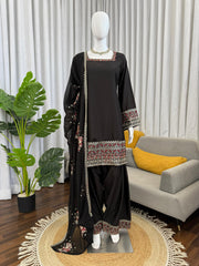 Beautiful Natural Crepe Thread With Sequence Work Suit