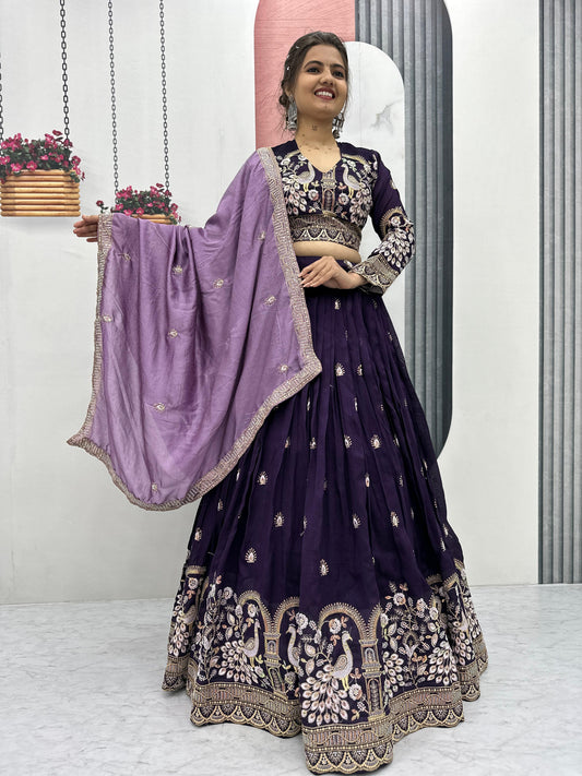 Festival Special Vichitra Silk Embroidery Thread & Sequence Work Lehenga Choli